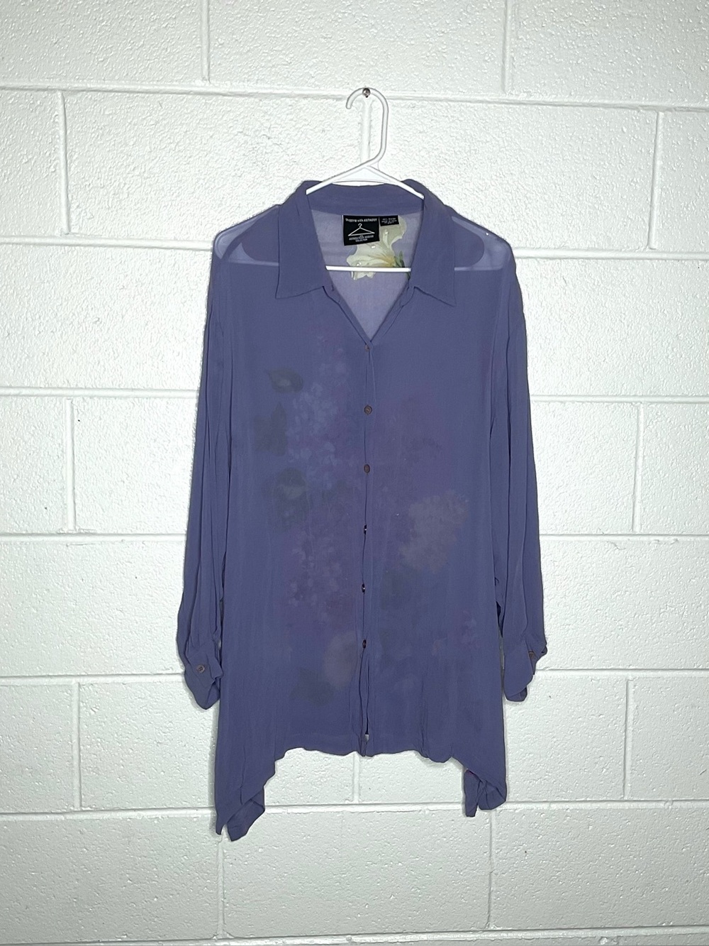 < Vintage Anthony Mark Hankins Purple Floral Sequin Embellished Button Up > - Picture 5 of 5